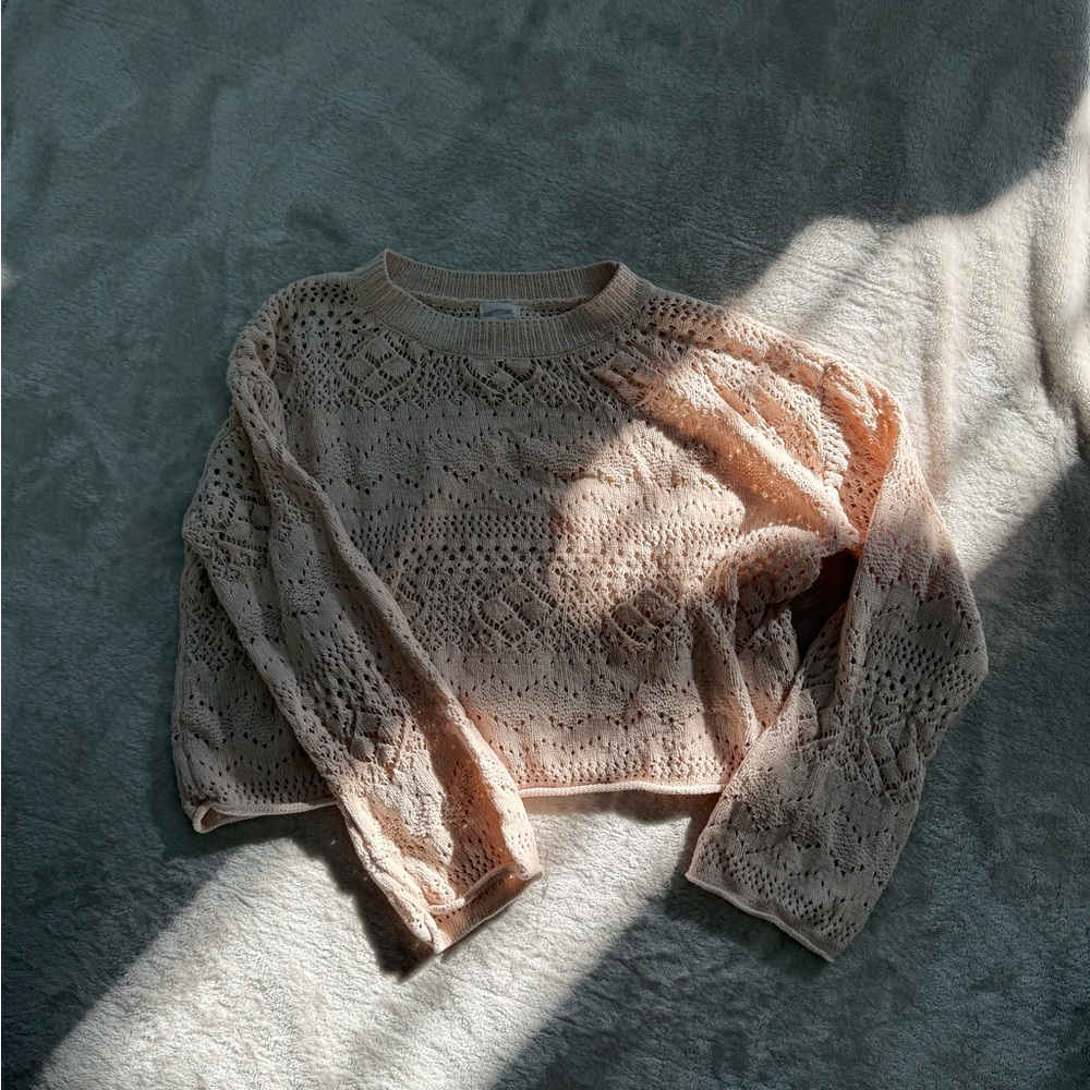 Hippie Rose Blush Pink Cropped, Lacy Sweater